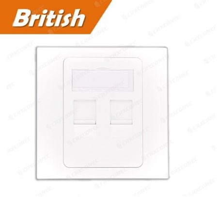 پلاک دیواری Keystone 2 پورت با شاتر سبک بریتانیایی با رنگ سفید - پلاک دیواری کابل اترنت سبک بریتانیایی